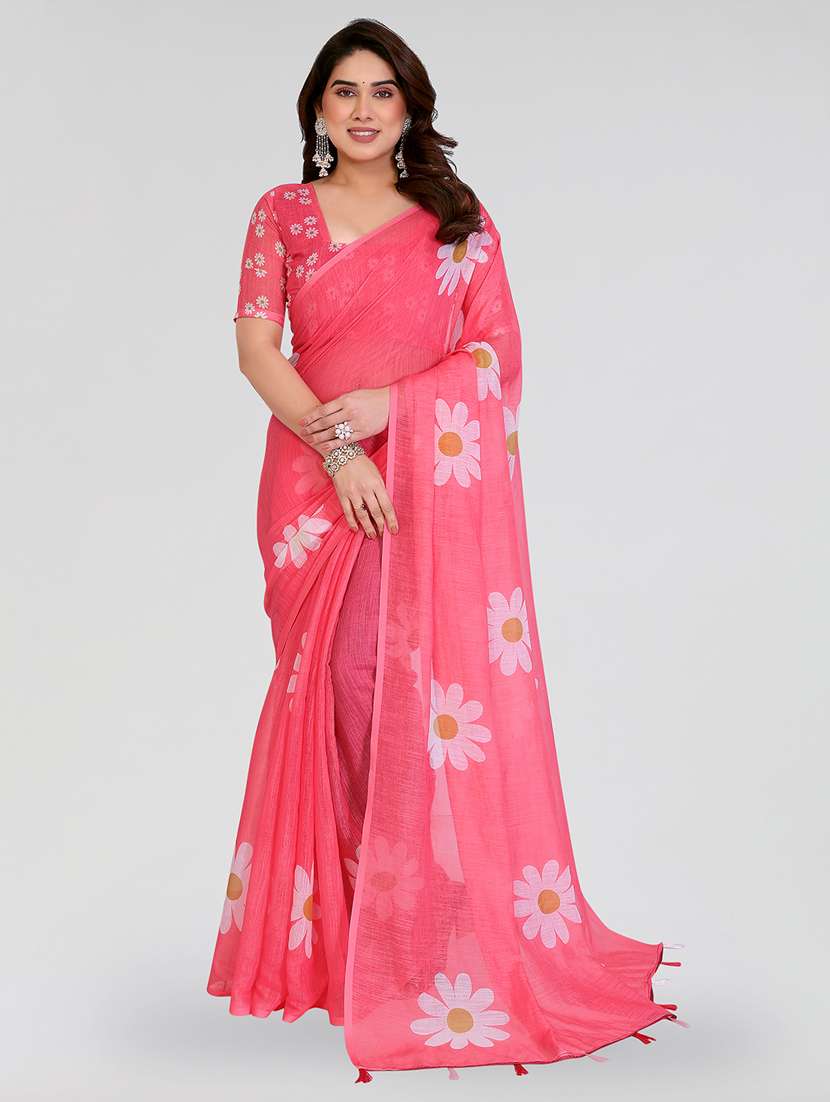 women printed casual wear saree with blouse