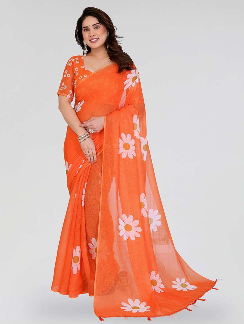 women printed casual wear saree with blouse