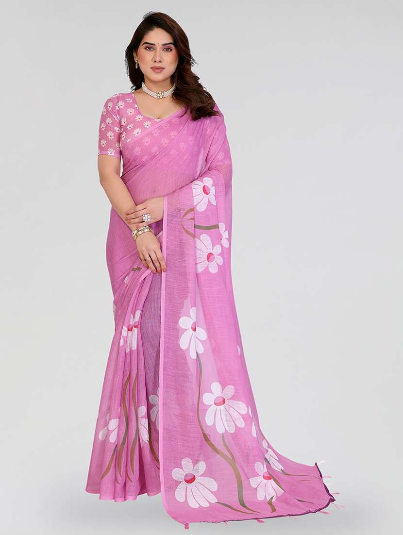 women printed casual wear saree with blouse