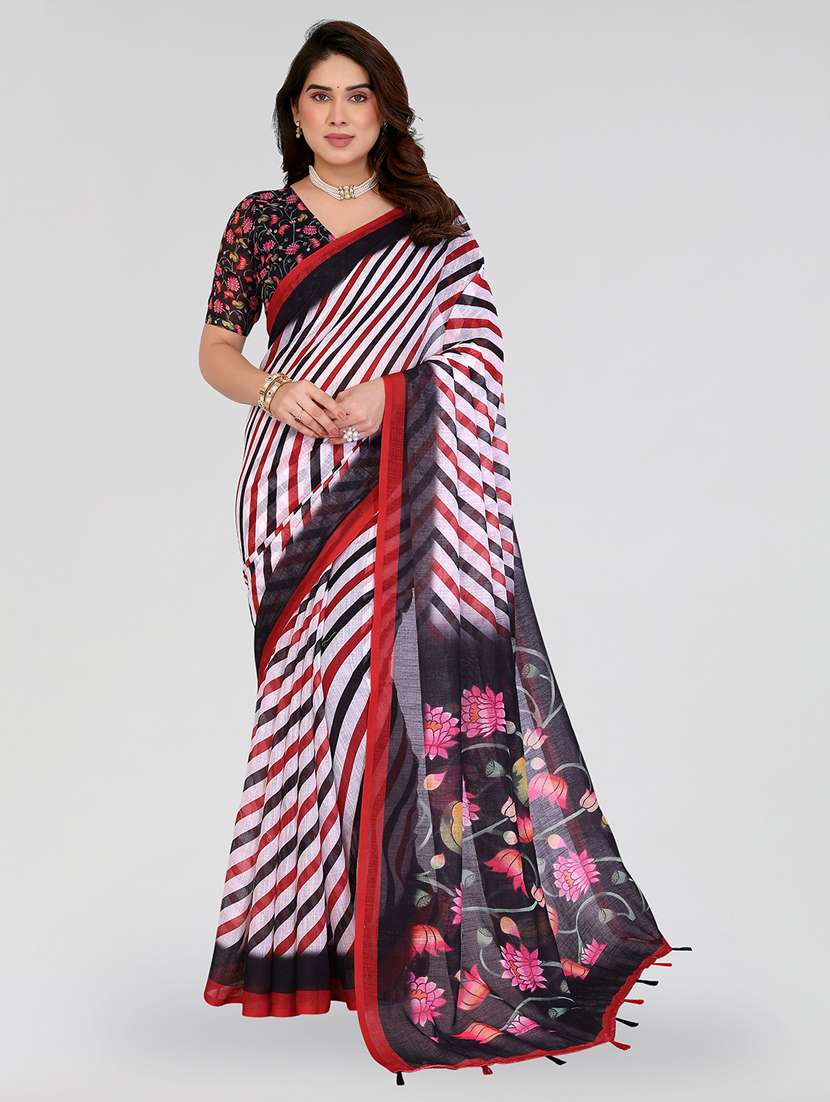 women printed casual wear saree with blouse