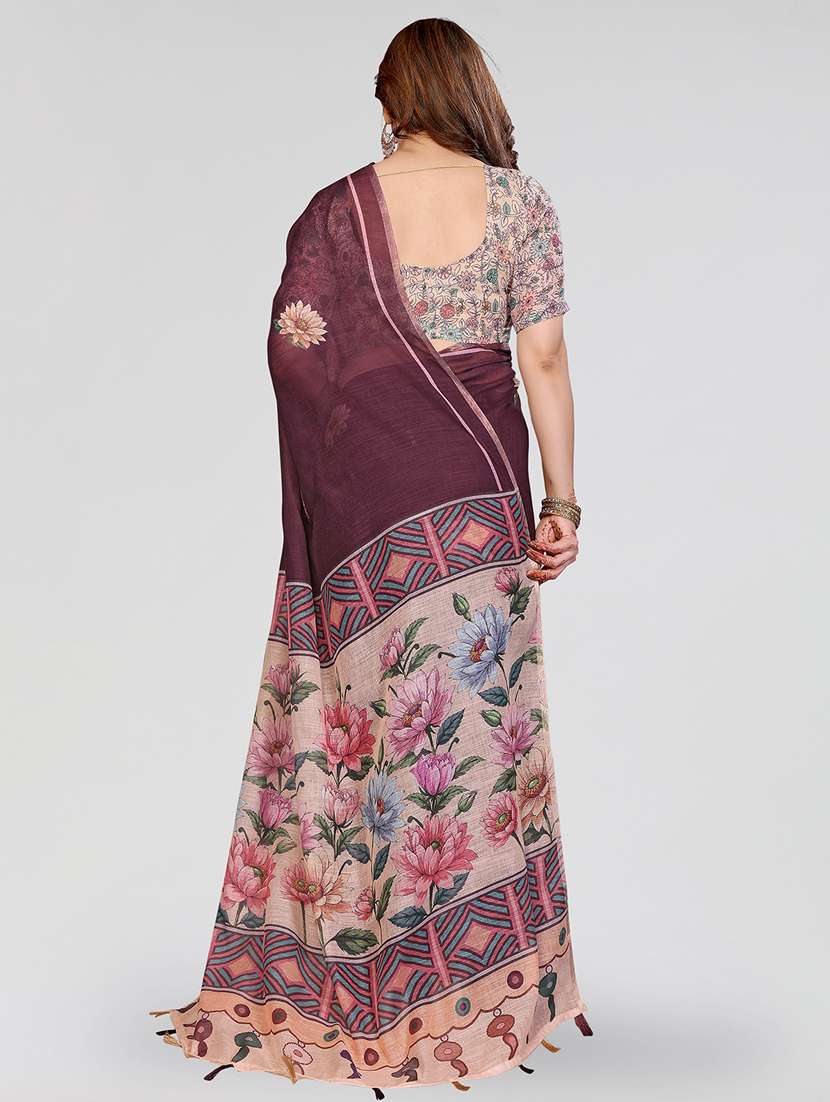 Women Printed Casual Wear Saree With Blouse - 22384698 -  Standard Image - 3
