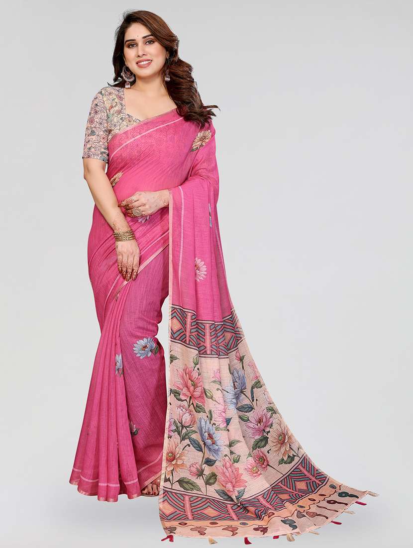 women printed casual wear saree with blouse