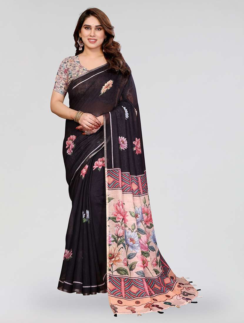 women printed casual wear saree with blouse