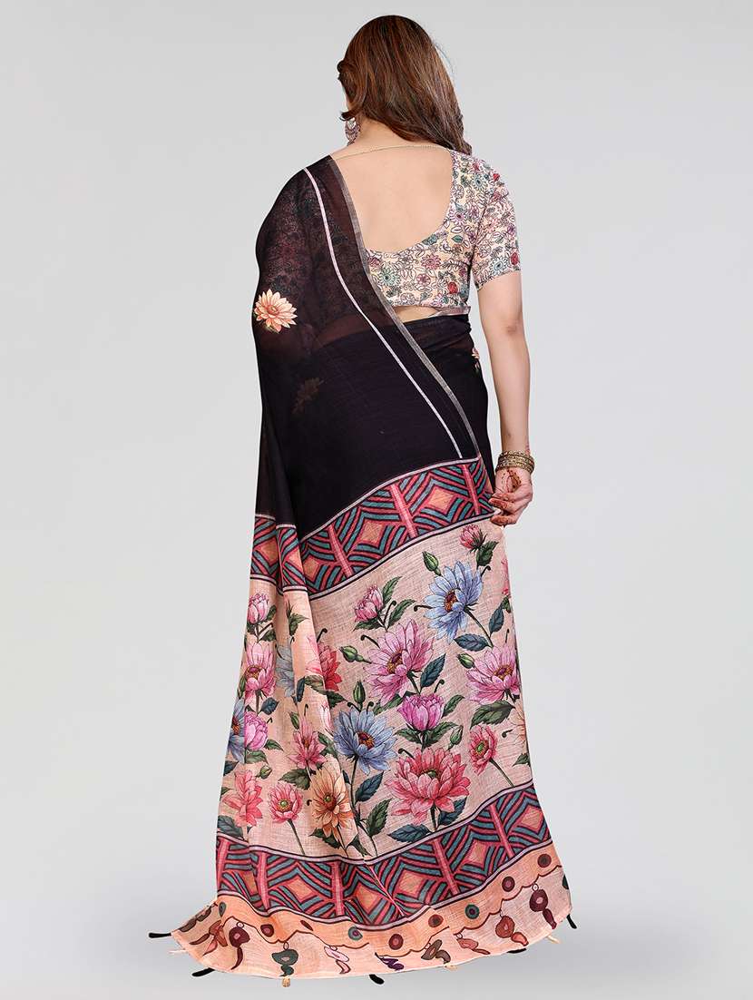 Women Printed Casual Wear Saree With Blouse - 22384700 -  Standard Image - 3