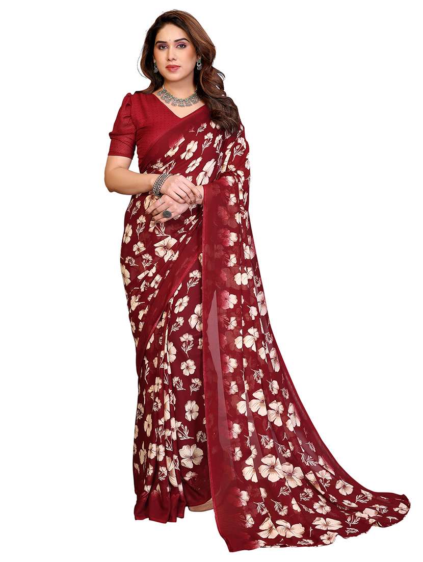 women printed casual wear saree with blouse