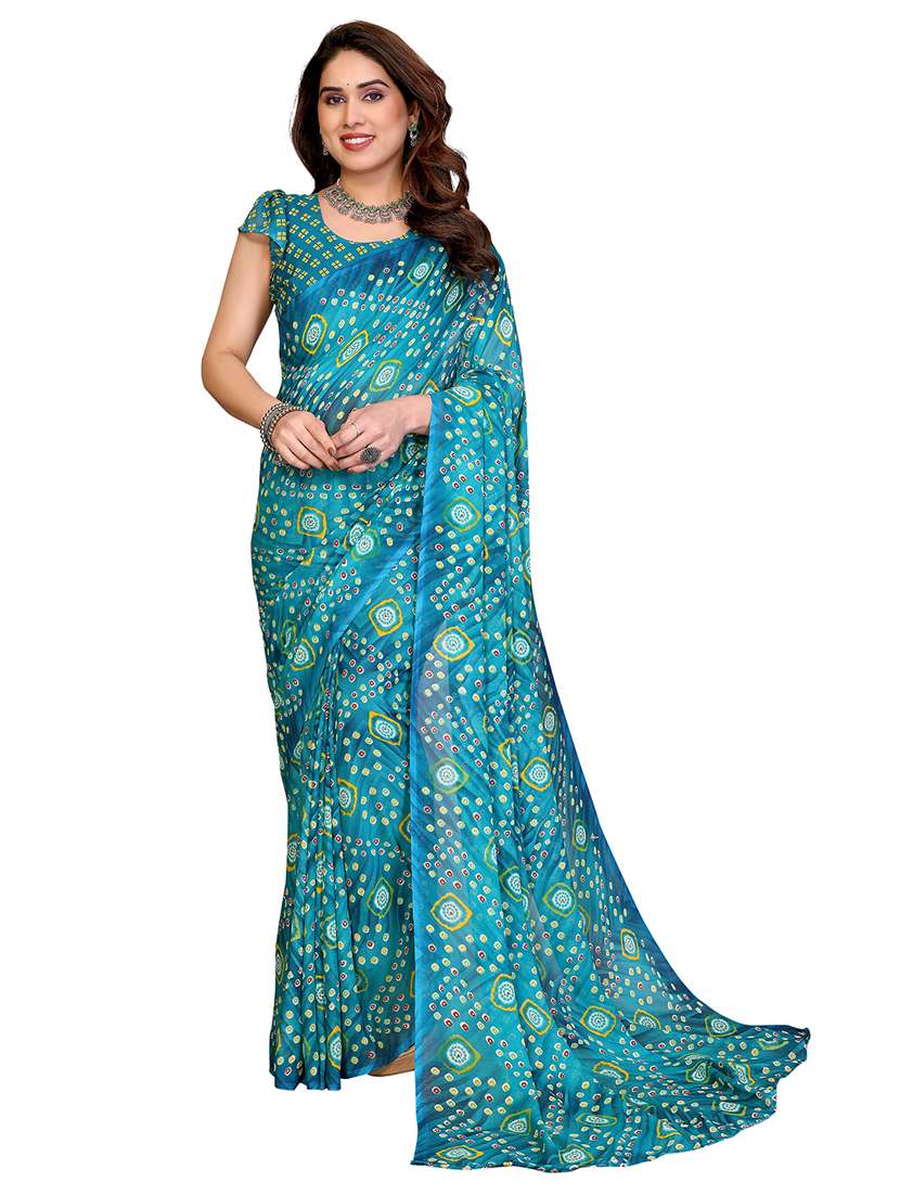 women printed casual wear saree with blouse