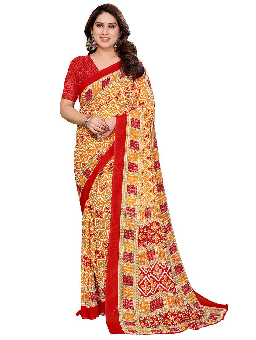 women printed casual wear saree with blouse