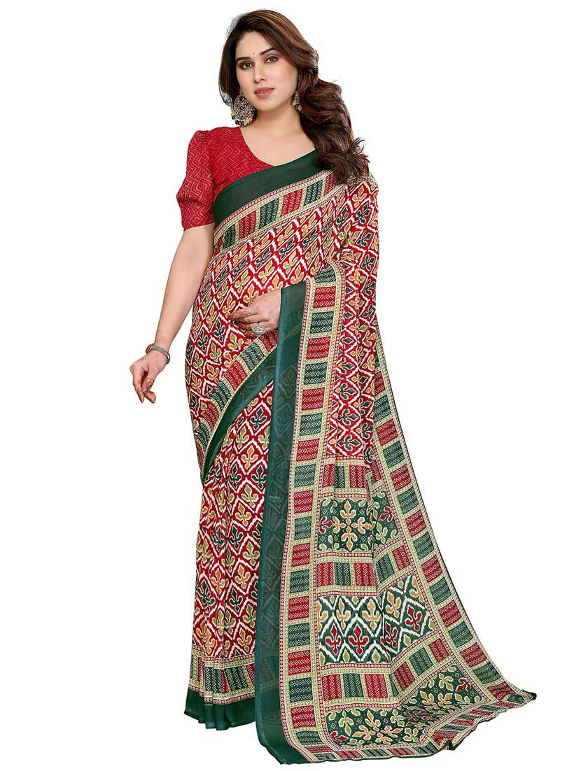 women printed casual wear saree with blouse