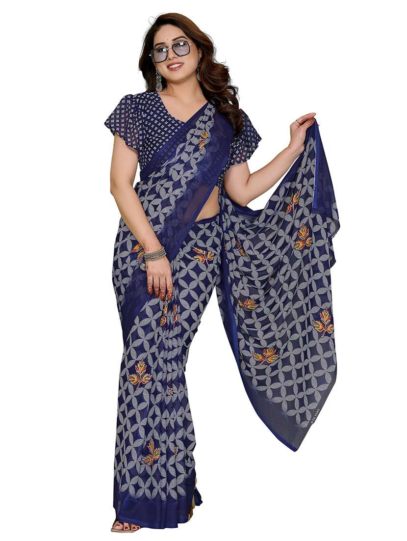 women printed casual wear saree with blouse - 22384740 -  Standard Image - 3