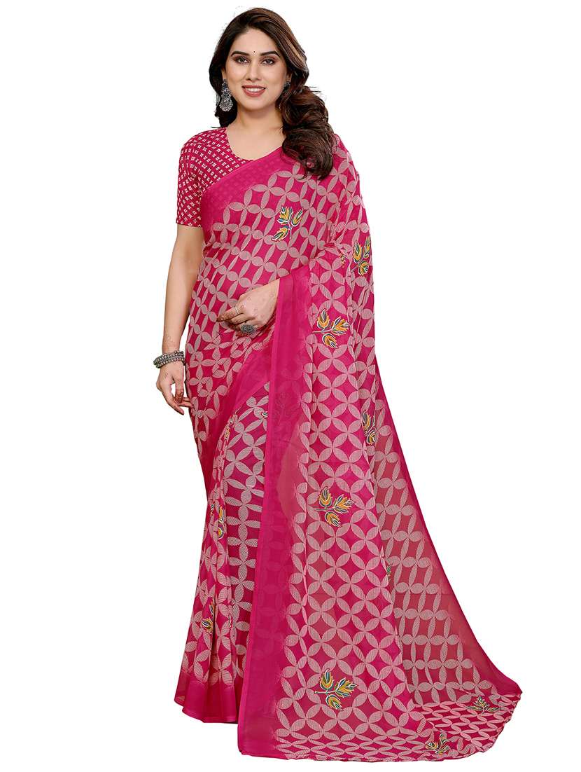 women printed casual wear saree with blouse