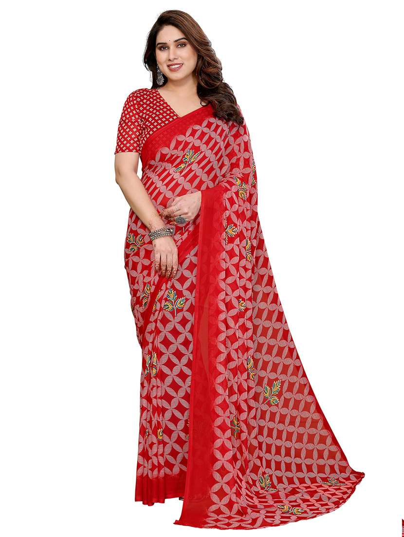 women printed casual wear saree with blouse