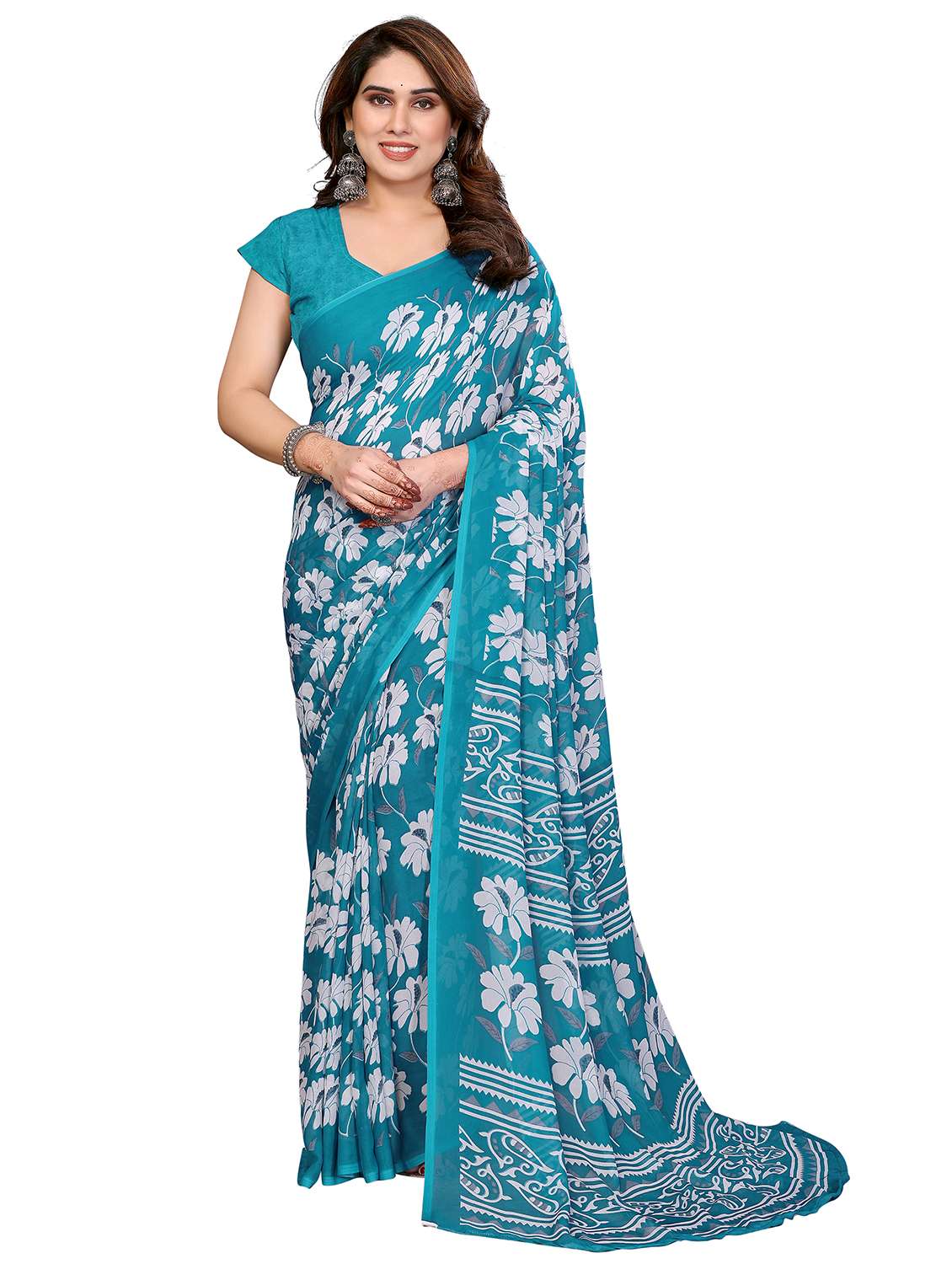 women printed casual wear saree with blouse