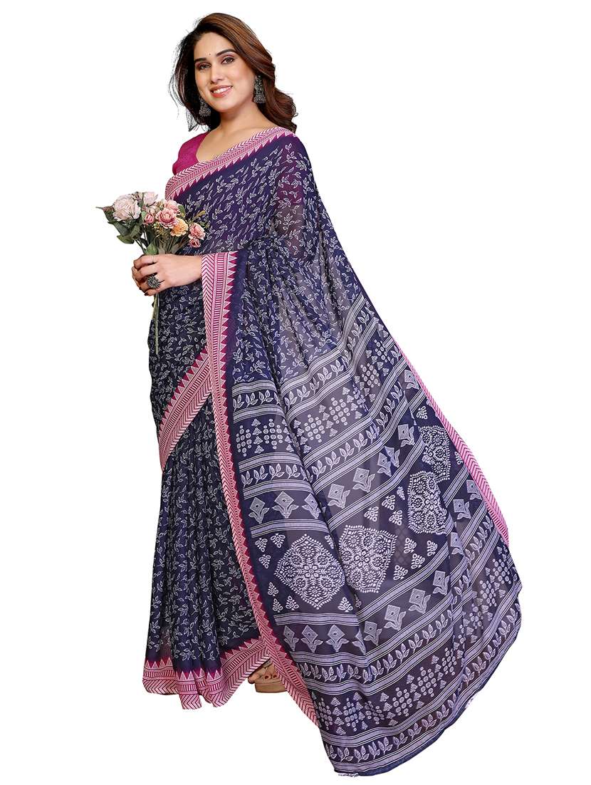 women printed casual wear saree with blouse - 22384769 -  Standard Image - 3