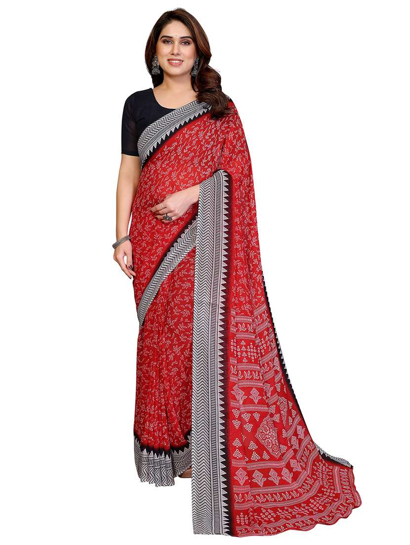 women printed casual wear saree with blouse