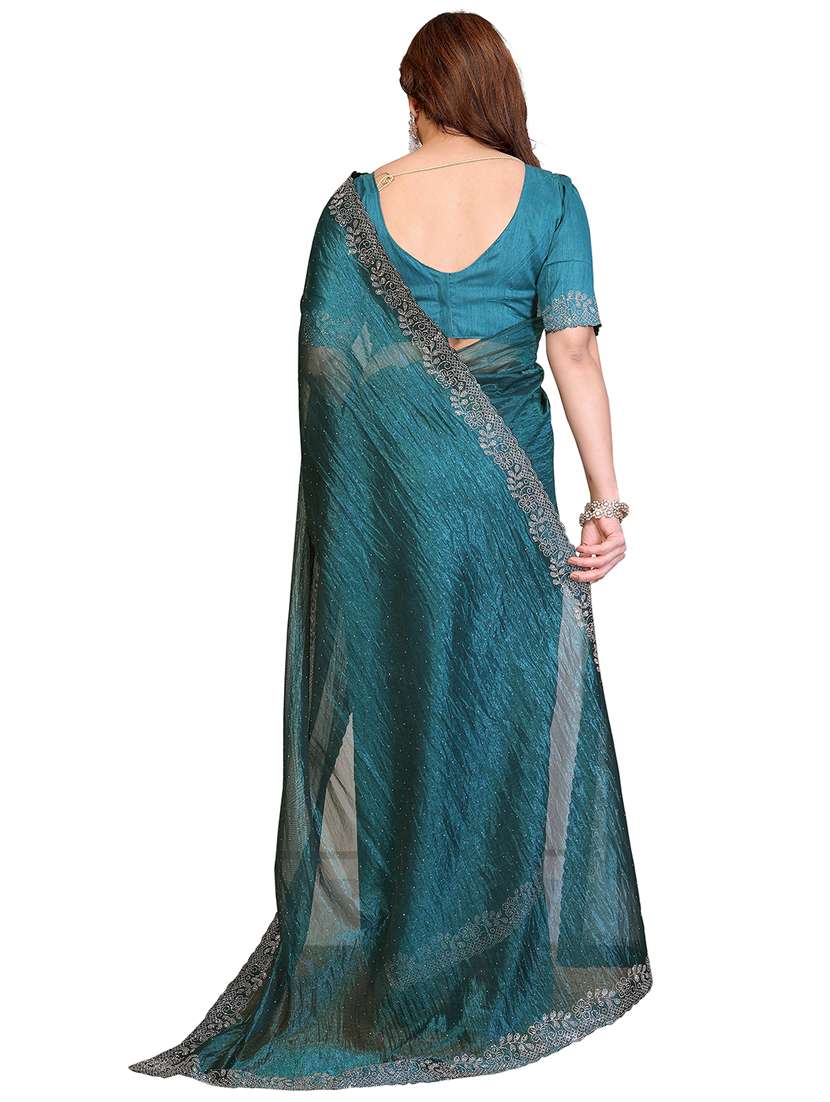 women solid with work embellished saree with blouse - 22384784 -  Standard Image - 3