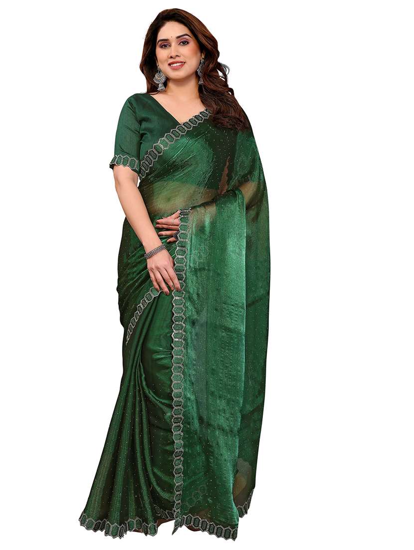 women solid with work embellished saree with blouse