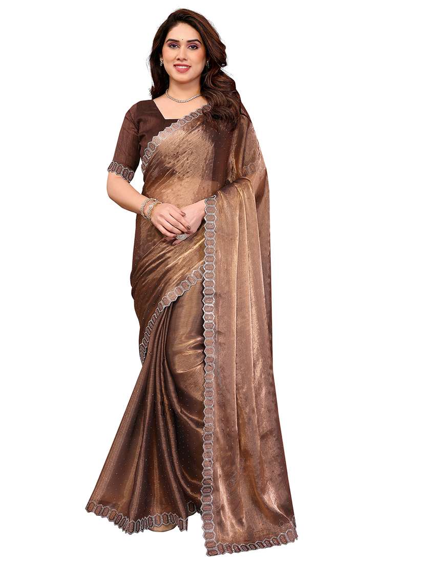 women solid with work embellished saree with blouse