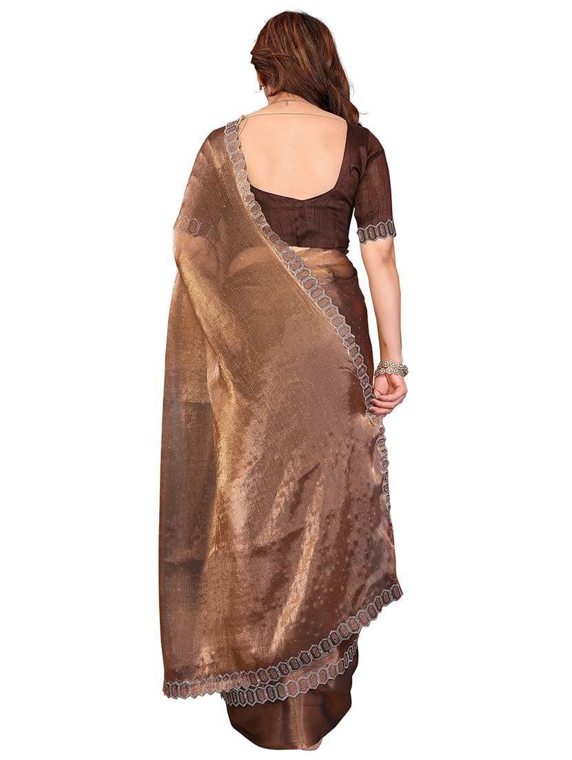 women solid with work embellished saree with blouse - 22384789 -  Standard Image - 3