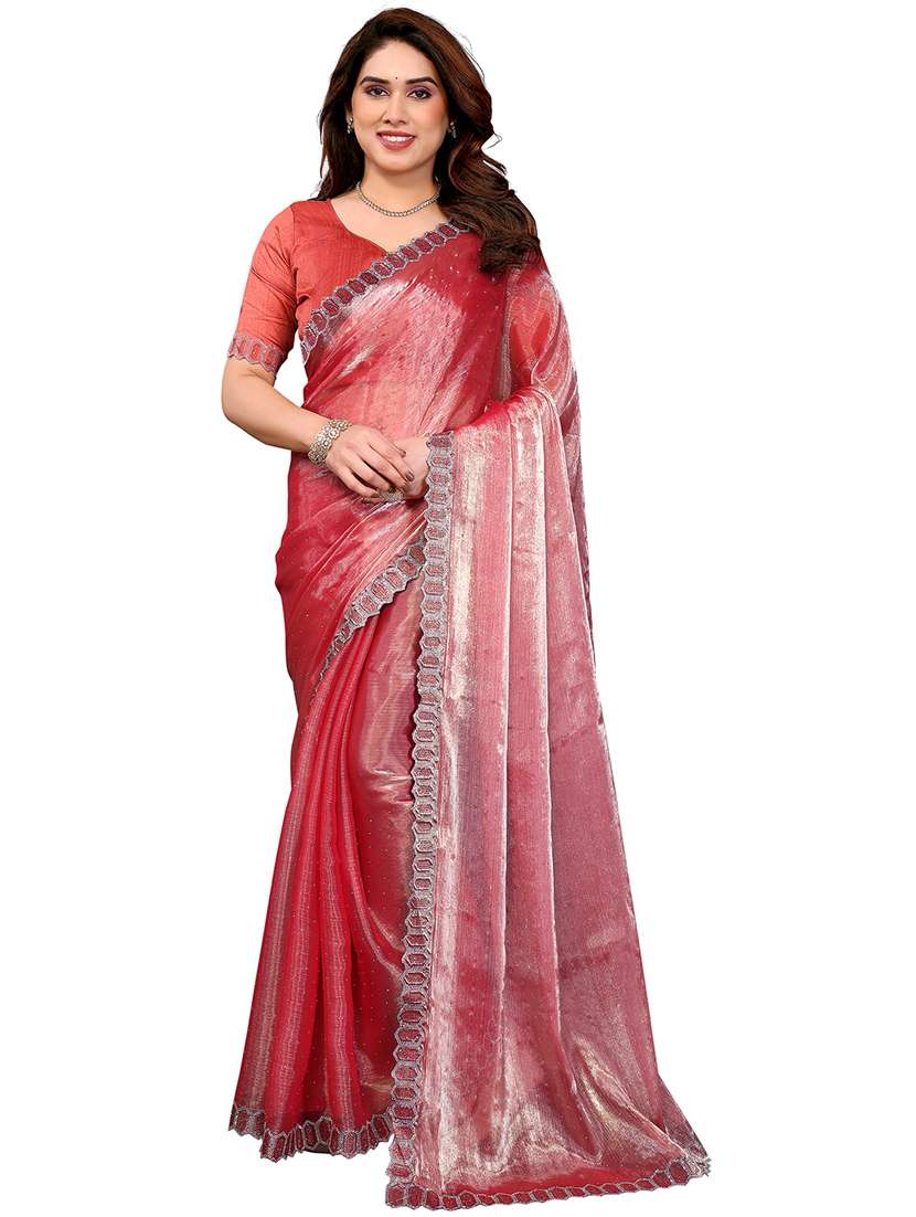 women solid with work embellished saree with blouse