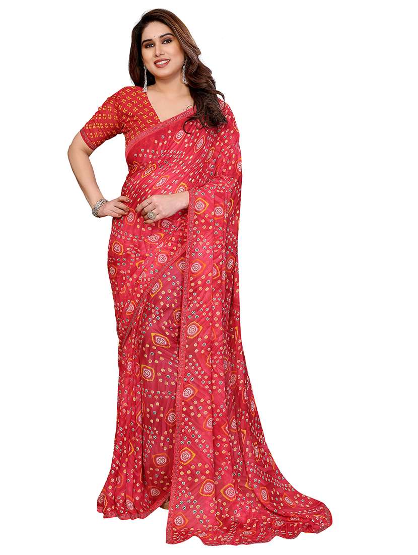 women printed casual wear saree with blouse