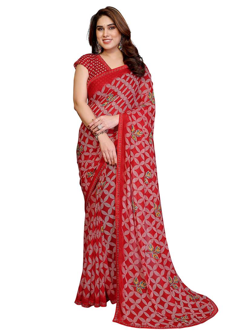 women printed casual wear saree with blouse