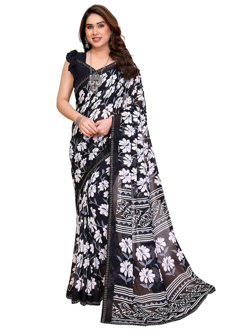 women printed casual wear saree with blouse