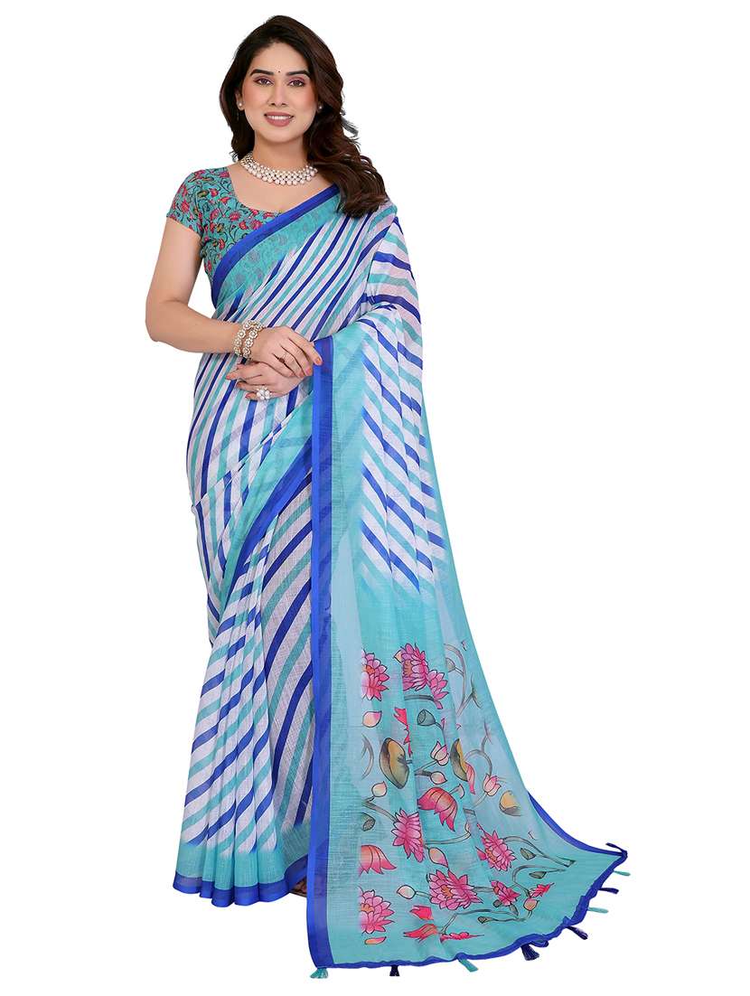women printed casual wear saree with blouse