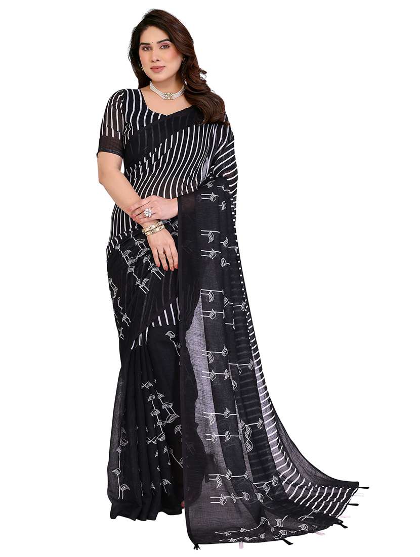 women printed casual wear saree with blouse