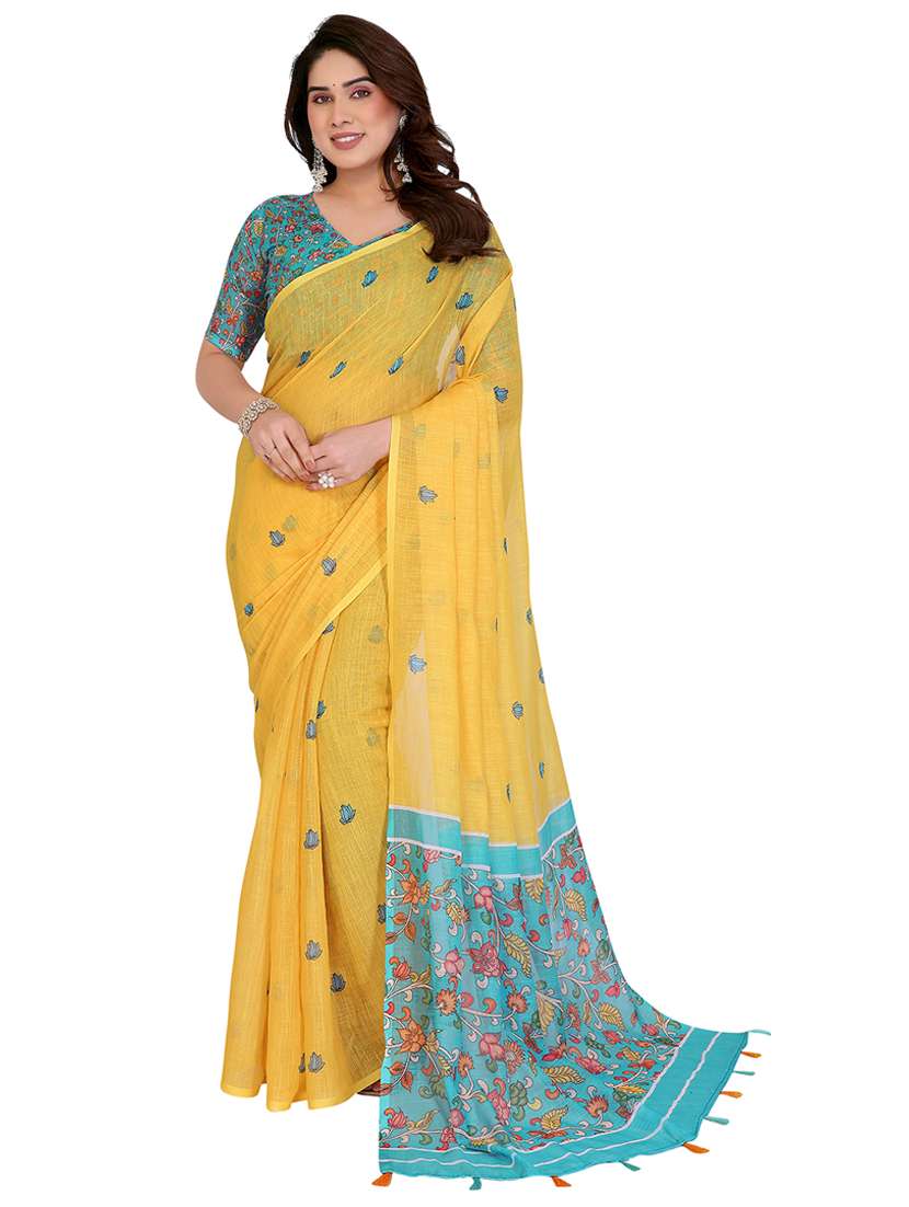 women printed casual wear saree with blouse