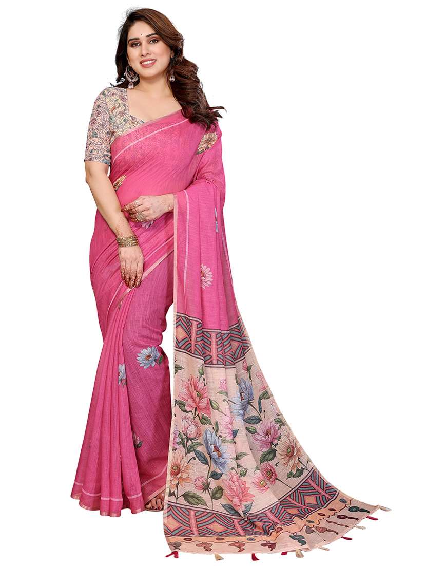 women printed casual wear saree with blouse