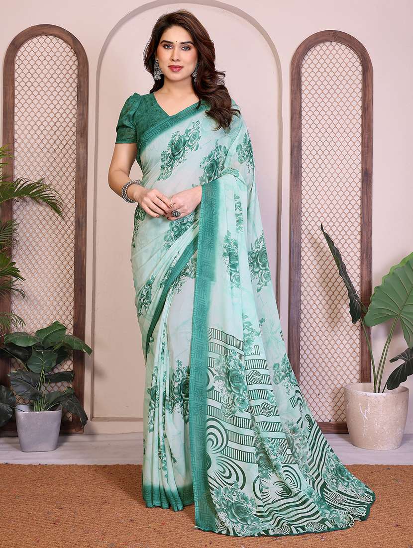 women printed casual wear saree with blouse