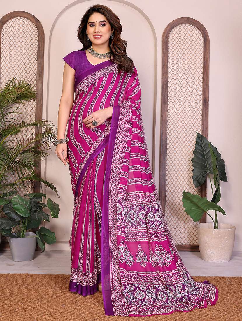 women printed casual wear saree with blouse