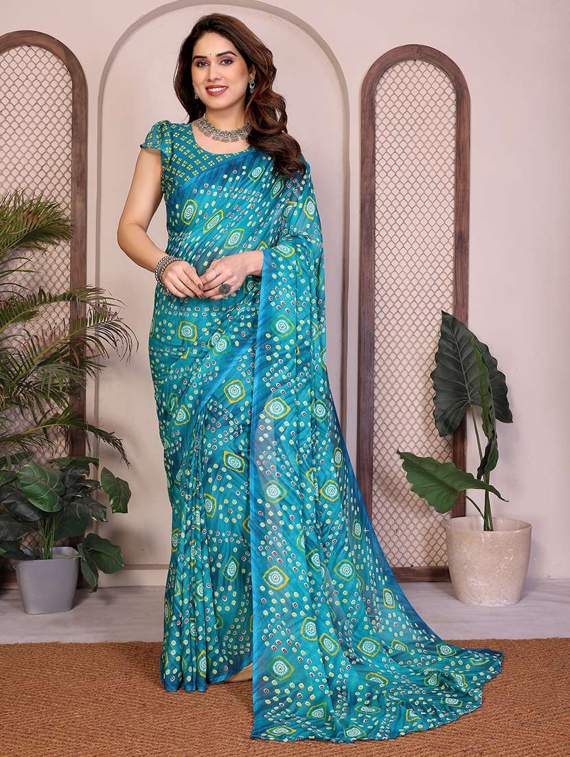 women printed casual wear saree with blouse