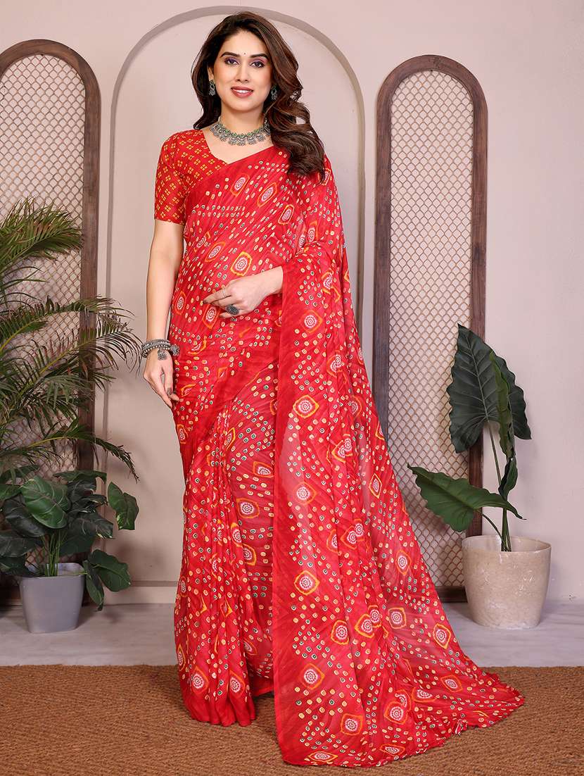 women printed casual wear saree with blouse