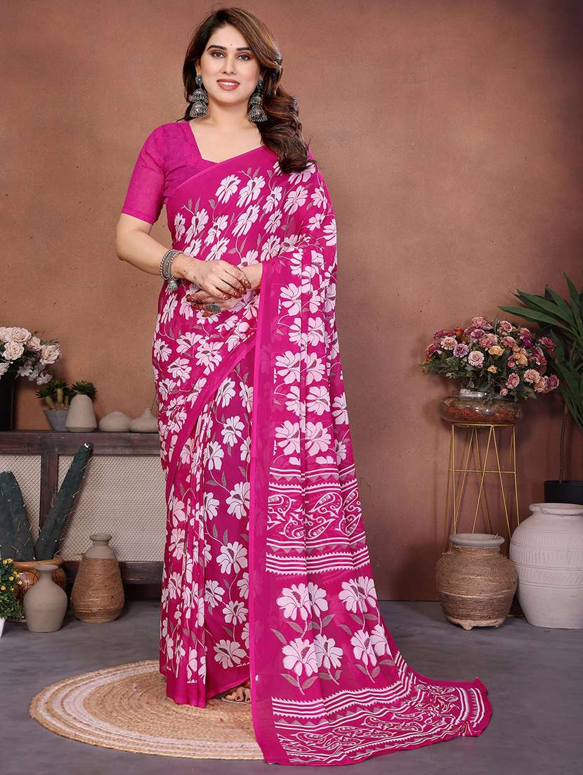 women printed casual wear saree with blouse