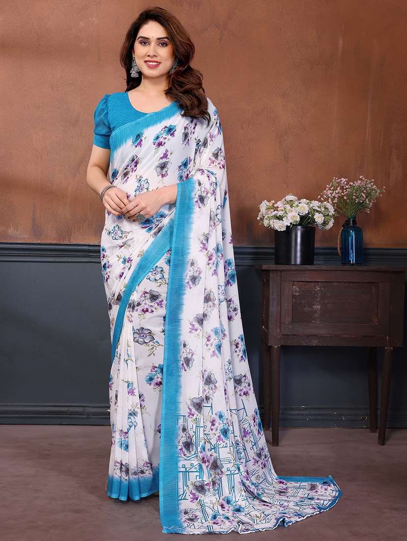 women printed casual wear saree with blouse