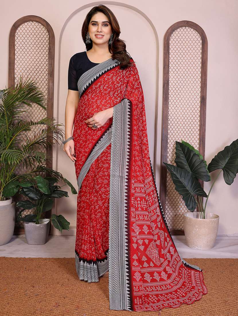 women printed casual wear saree with blouse