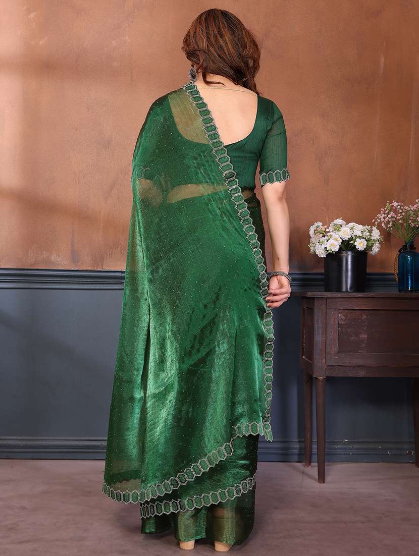 women solid with work embellished saree with blouse - 22384970 -  Standard Image - 3