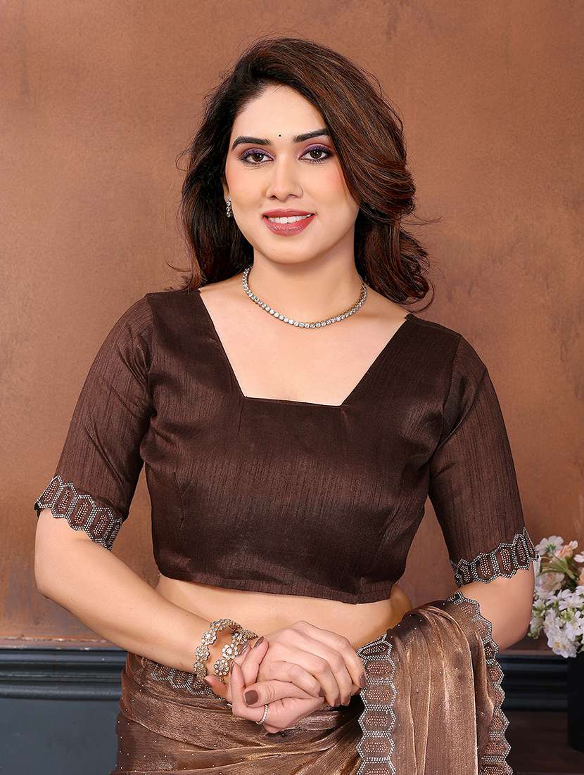 women solid with work embellished saree with blouse - 22384971 -  Standard Image - 3