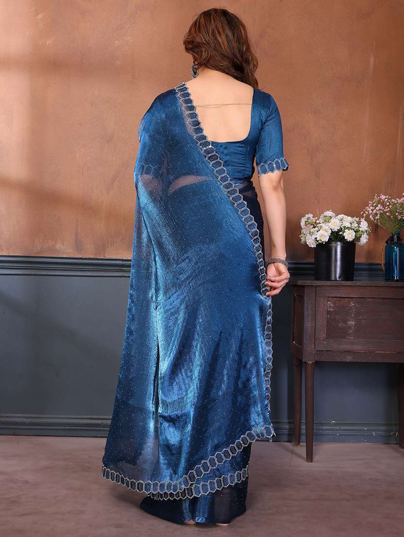 women solid with work embellished saree with blouse - 22384977 -  Standard Image - 3