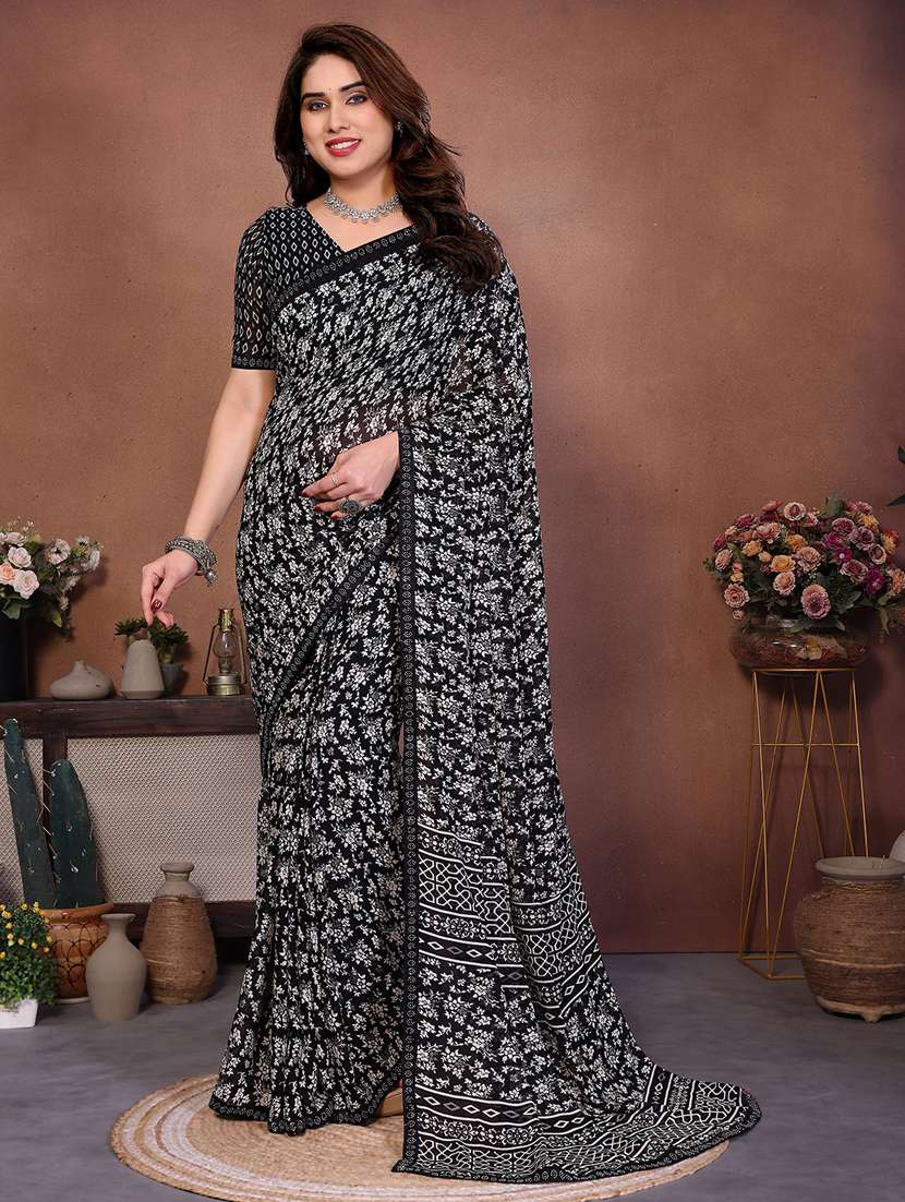 women printed casual wear saree with blouse
