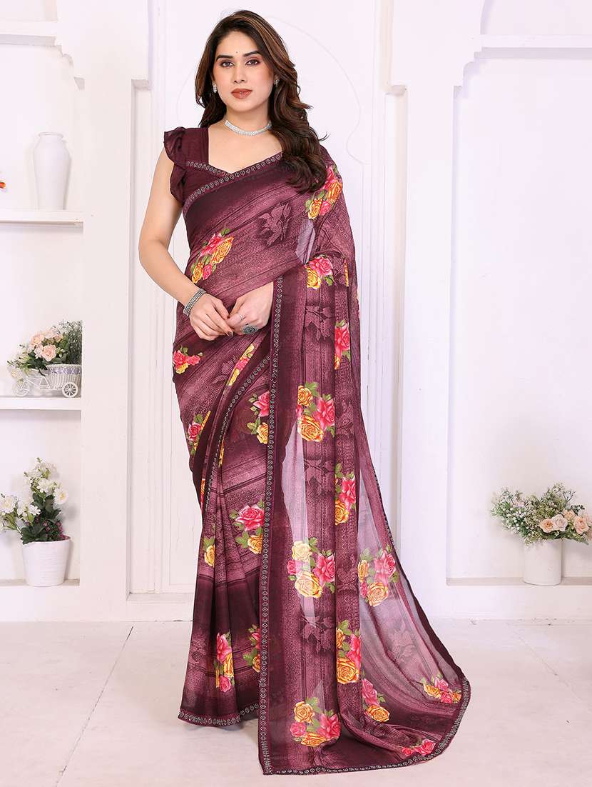 women printed casual wear saree with blouse