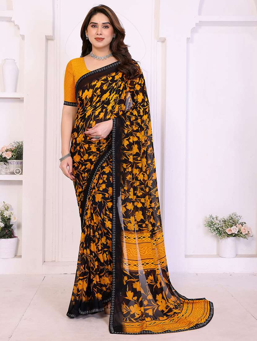 women printed casual wear saree with blouse