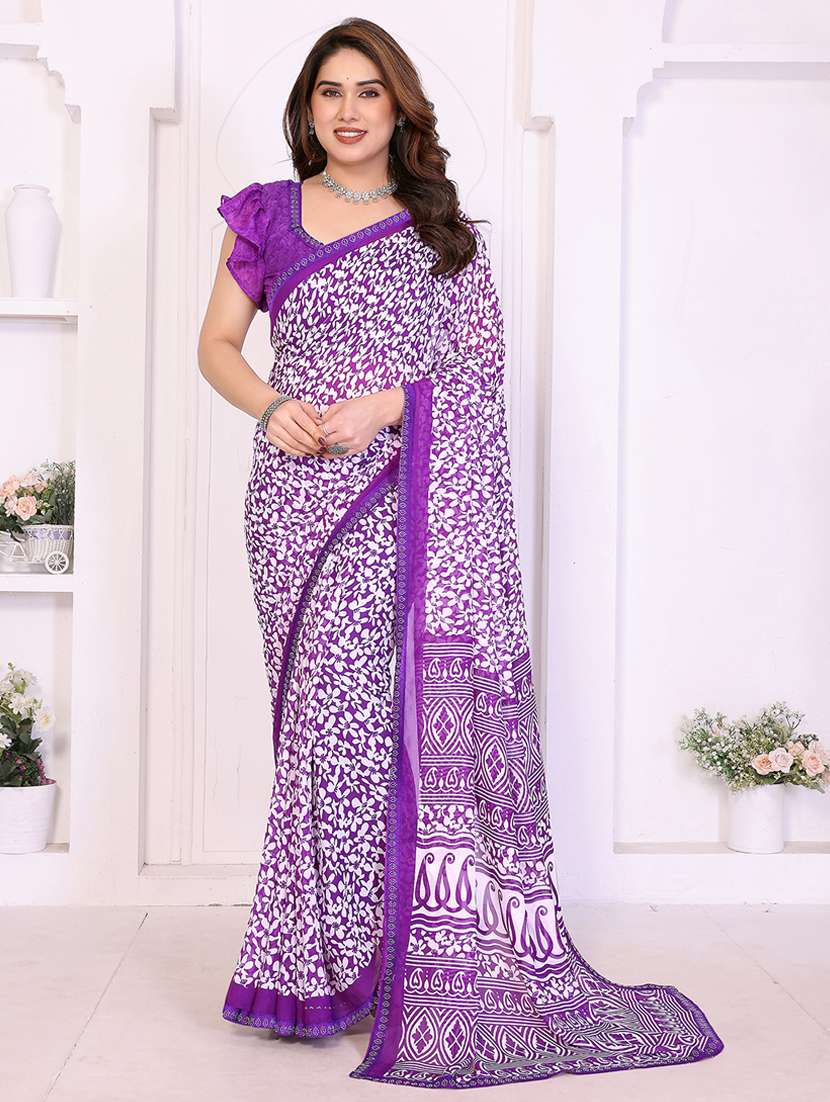 women printed casual wear saree with blouse