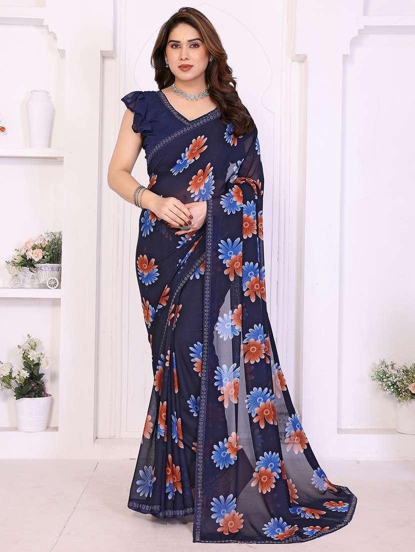 women printed casual wear saree with blouse