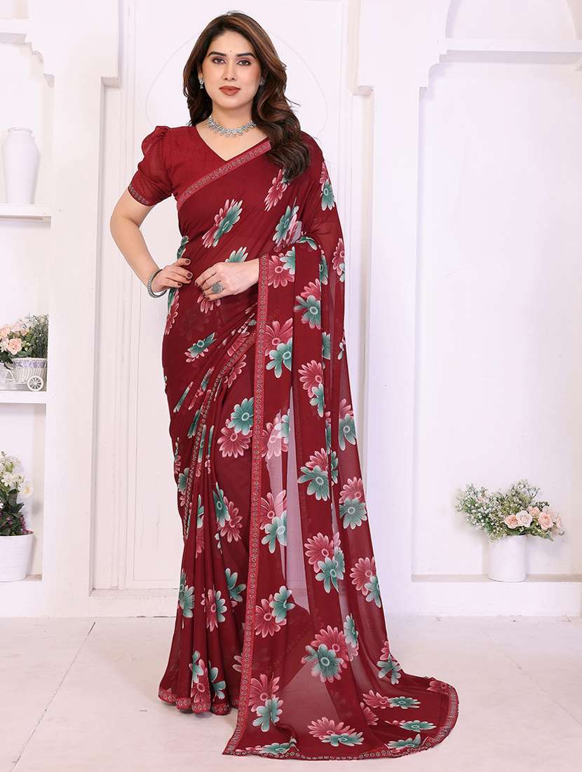 women printed casual wear saree with blouse