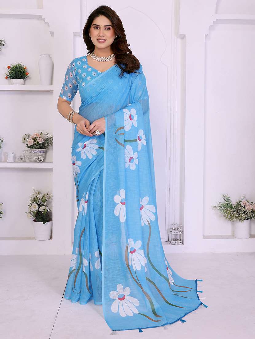 women printed casual wear saree with blouse