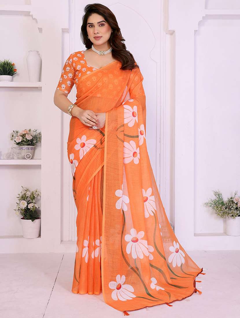 women printed casual wear saree with blouse