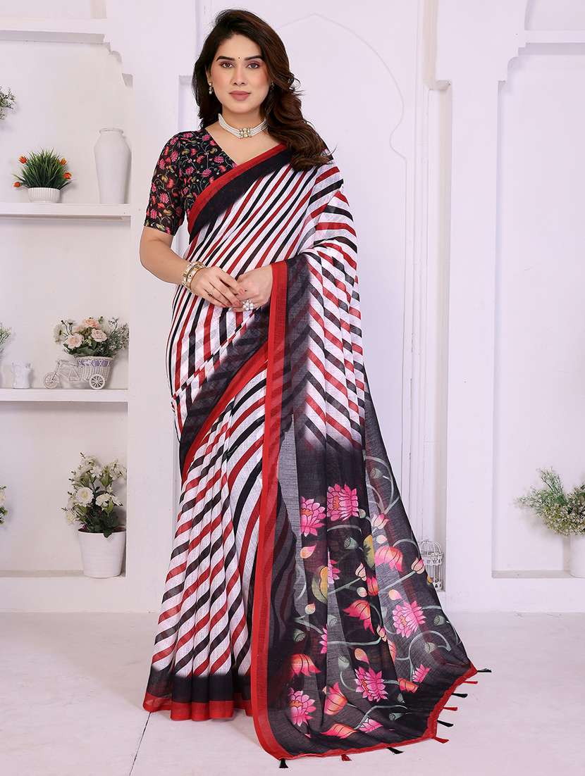 women printed casual wear saree with blouse