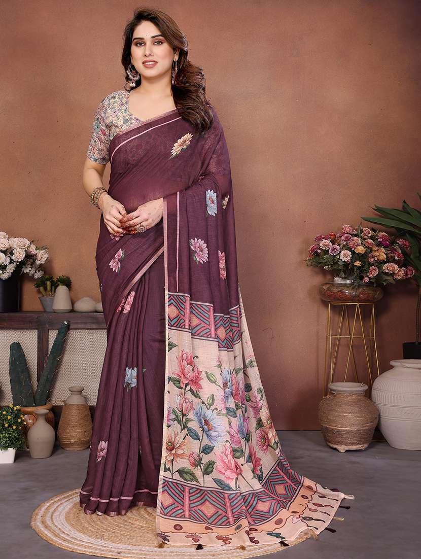 women printed casual wear saree with blouse